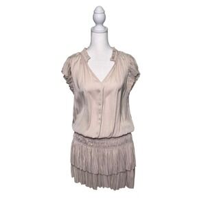Current Air Zoey Pleated Mini Dress Cream Women's Size XS Smocked Waist